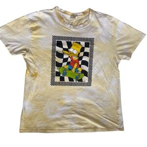 Vtg Bart Simpson Unisex Sz Large Yellow Tie Dye Checkerboard Tshirt 90s Y2K